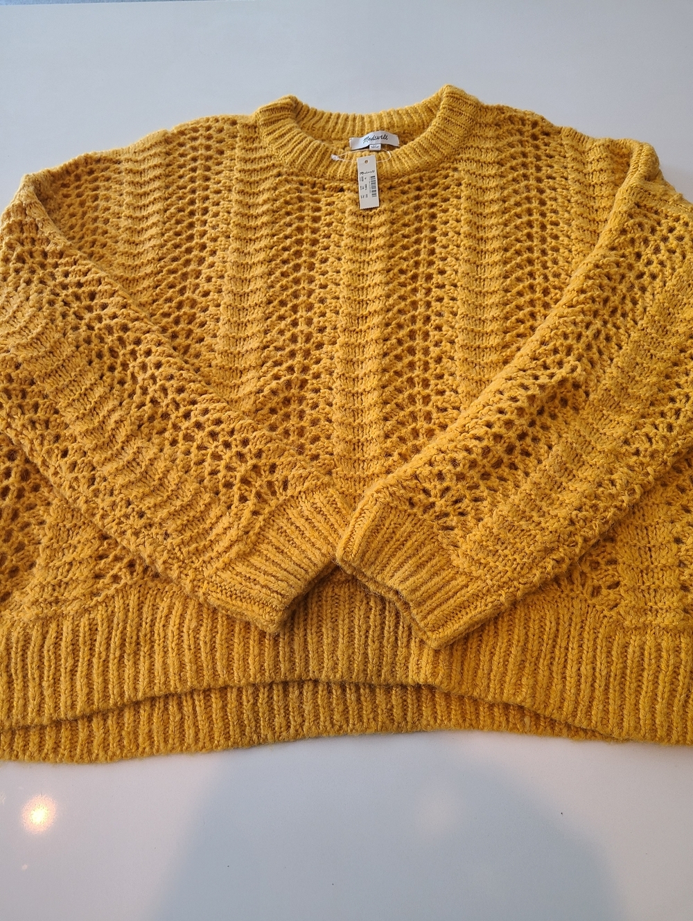 NWT Madewell Open-Knit Crewneck Sweater Mustard in Size XL